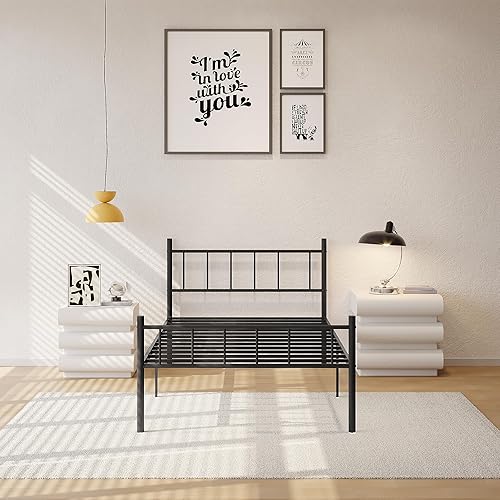 Miniatura 3 de zunatu Base de cama de metal con cabecera y estribo, base resistente y resistente con espacio de almacenamiento, resistente a los chirridos, fácil