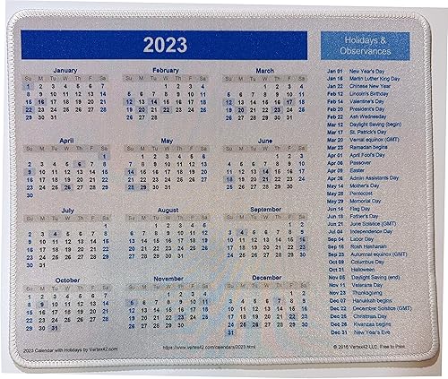 Alfombrilla de mouse con calendario 2023 con impresión HD de vacaciones de 12 x 10 pulgadas, alfombrilla de mouse de goma antideslizante