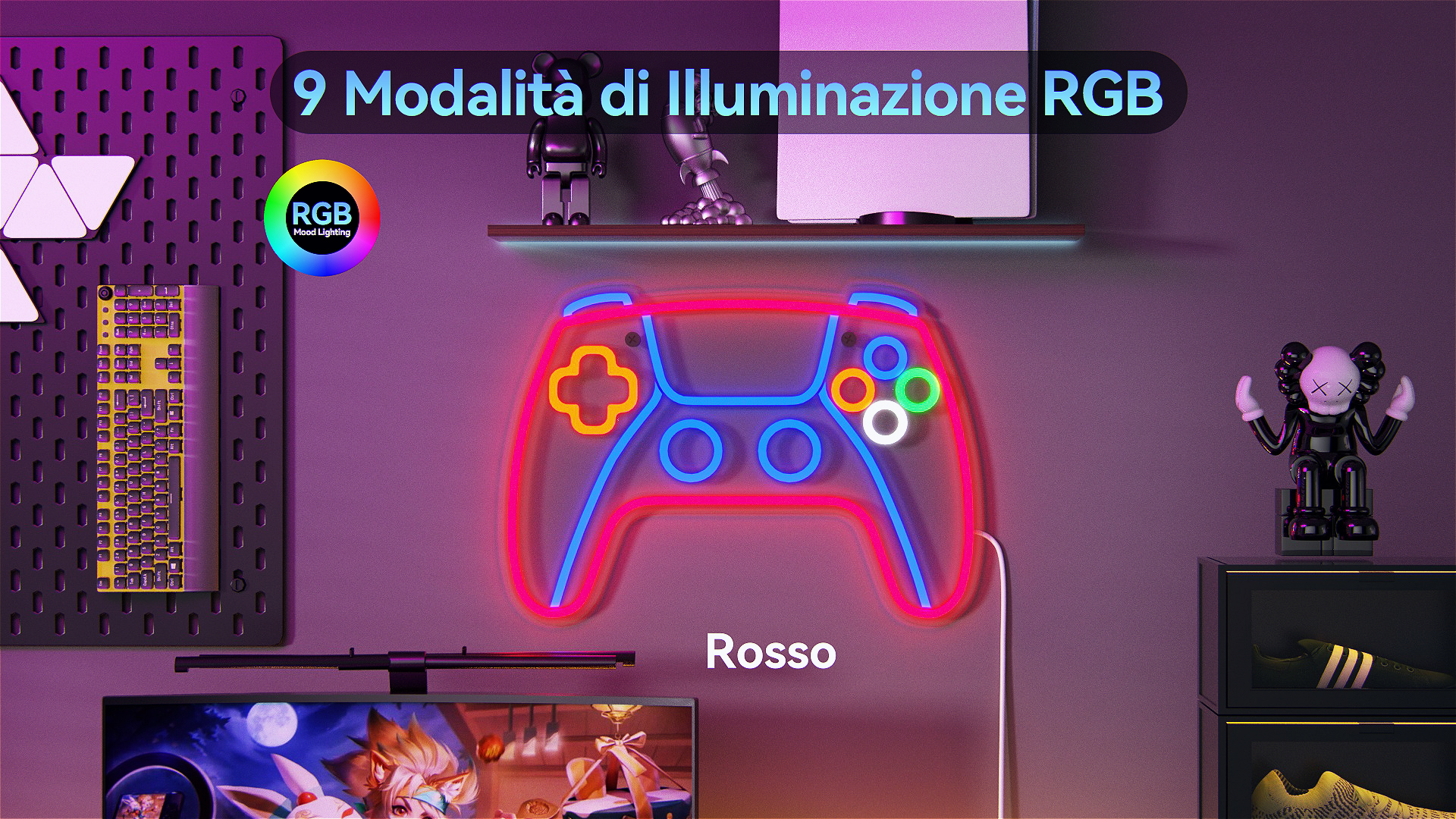 Insegna Neon LED Gamepad Personalizzabile Con Dimmer USB – Perfetta Per Sala Giochi, Pub O Casa