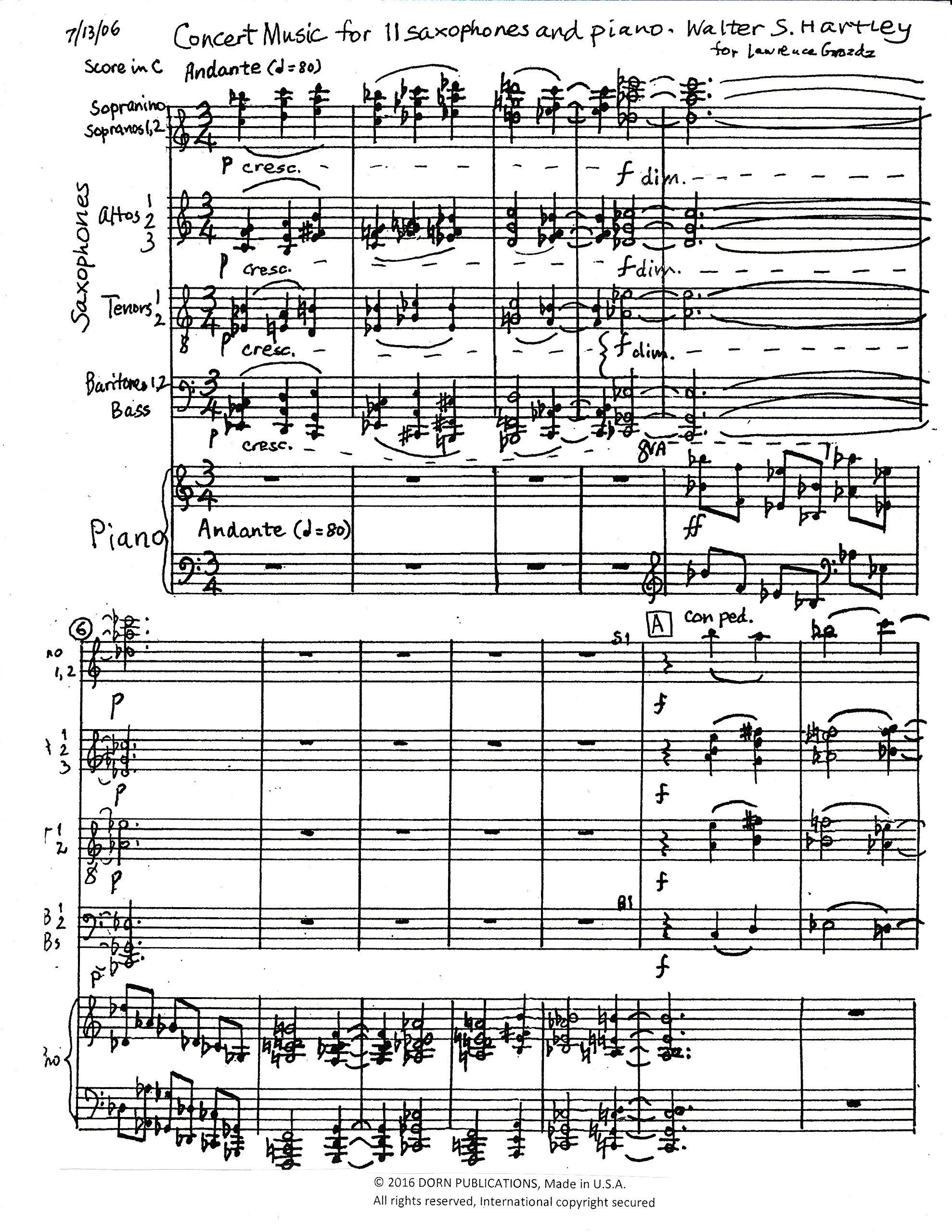 Concert Music for 11 Saxophones and Piano Hartley musique contemporaine