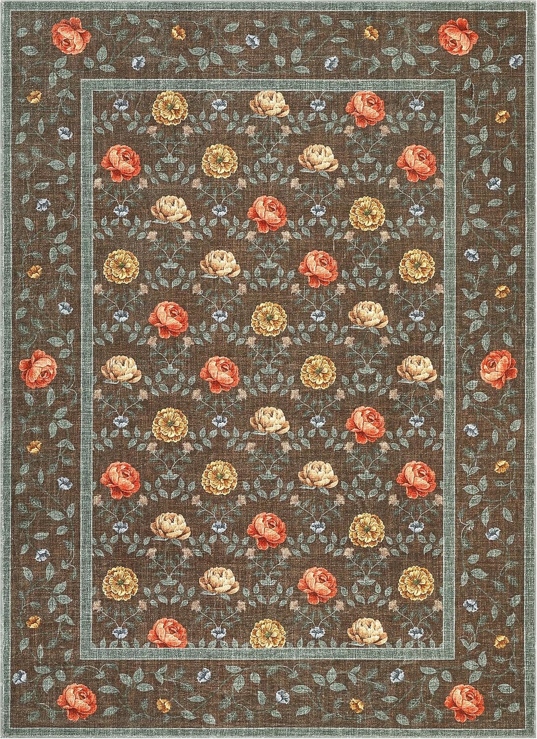 GarveeHome Floral Living Room Rugs, Washable 5x7 Area Rug Vintage Large Soft Boho Non-Slip Carpet Indoor Floor Stain Resistant Carpets for Bedroom Dining Room Farmhouse Nursery, Brown