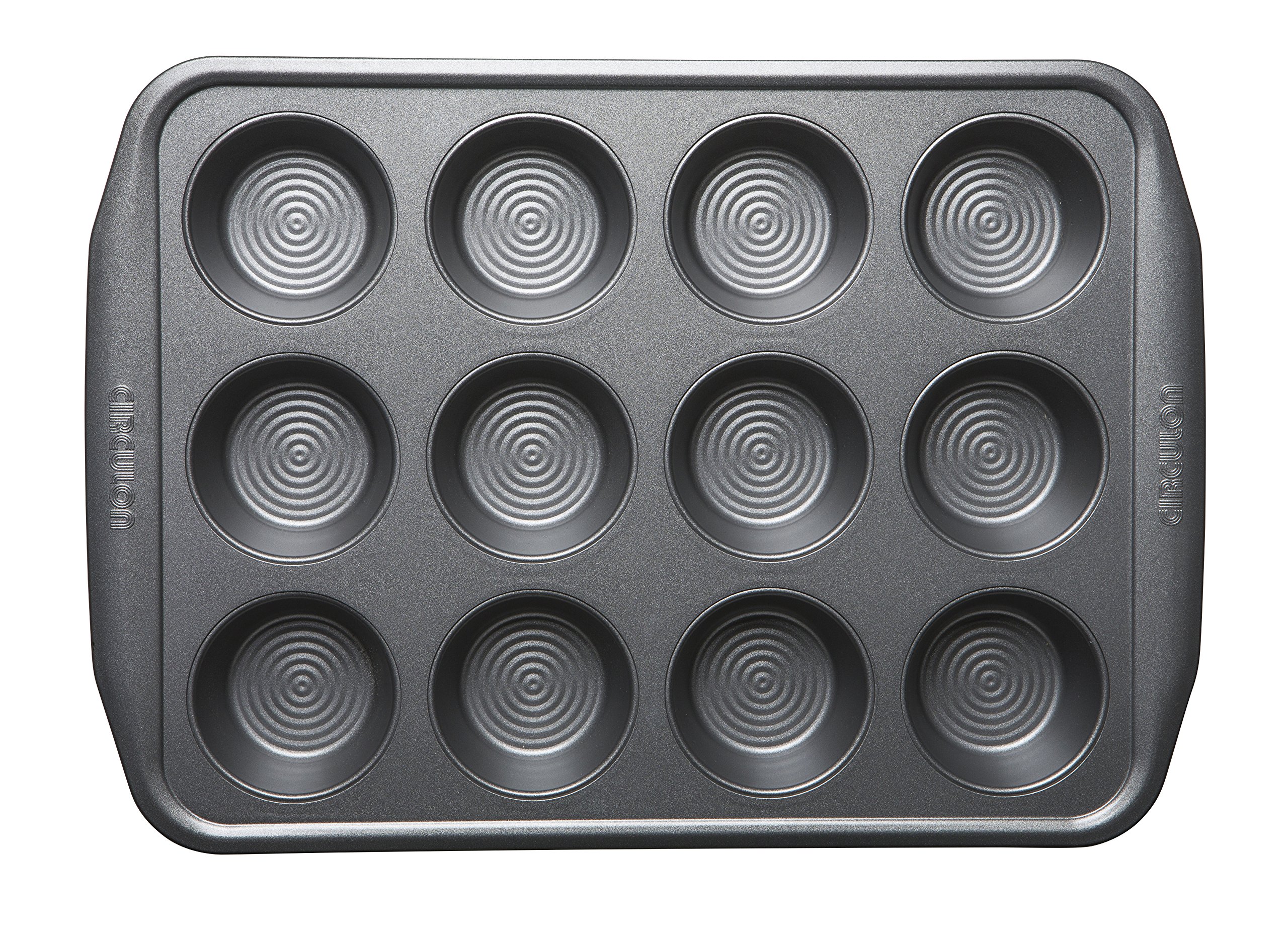 Circulon Momentum Muffin Trays For Baking 12 Cup - Non Stick Muffin Tin with Extra Large Handles, Grey Carbon Steel, Dishwasher Safe Bakeware