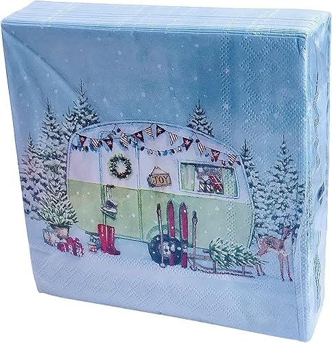 Miniatura 2 de Servilleta de papel de caravana de invierno de 40 unidades 13 x 13 pulgadas servilleta de cóctel de Navidad servilletas decorativas para decoupage