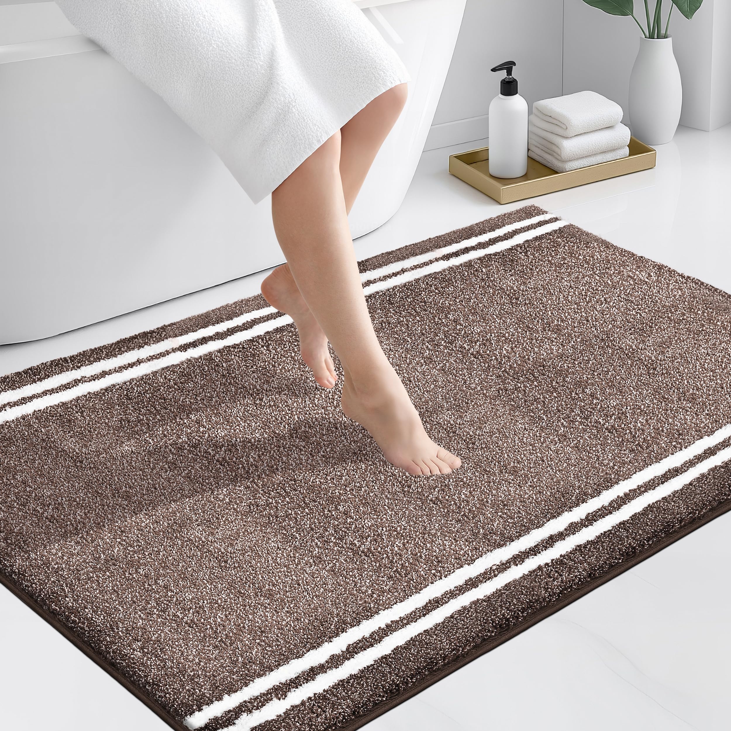 Tapis de salle de bain lavable en machine marron grand format