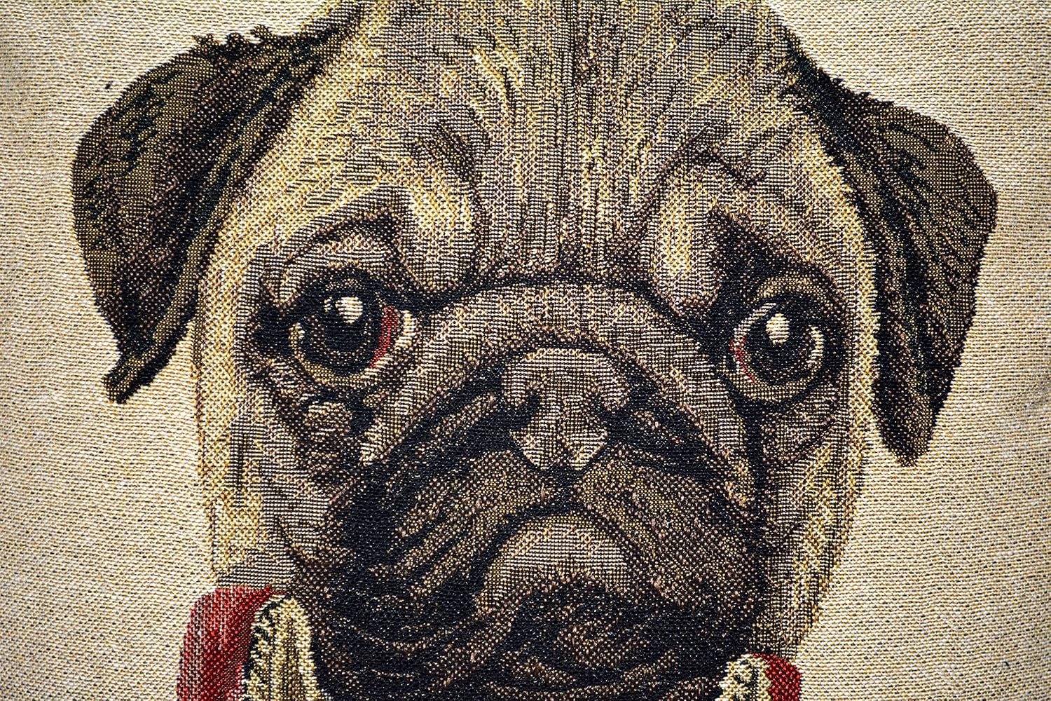 Pug Renaissance Dog Throw Pillow Cover - Tache Napoleon Bownparte - 2 Pieces 18 X 18 Inch Square French Vintage Tapestry Woven Set