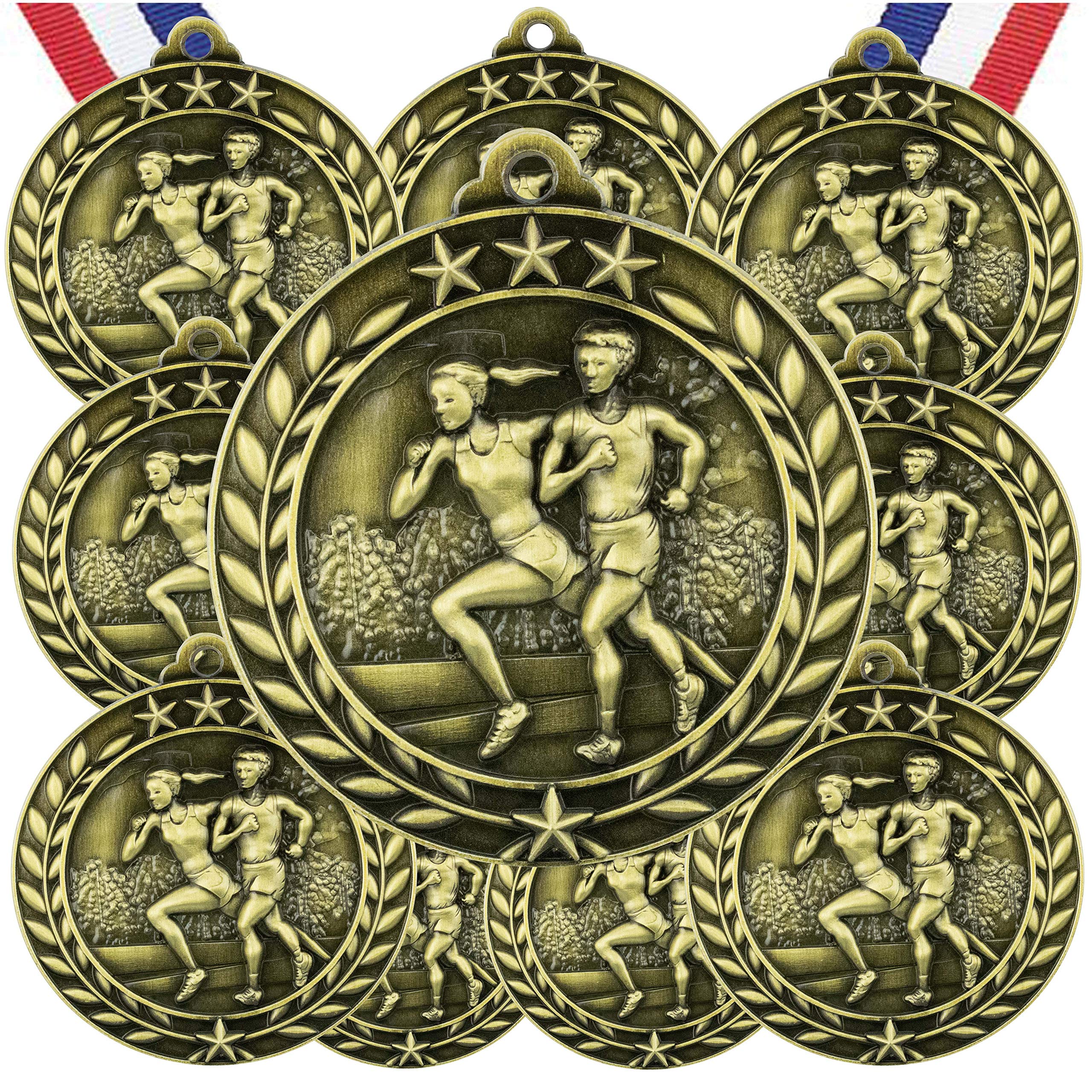 Express MedalsVarious 10 Pack Styles of Cross Country Award Medals with Neck Ribbons Trophy Award Prize Gift