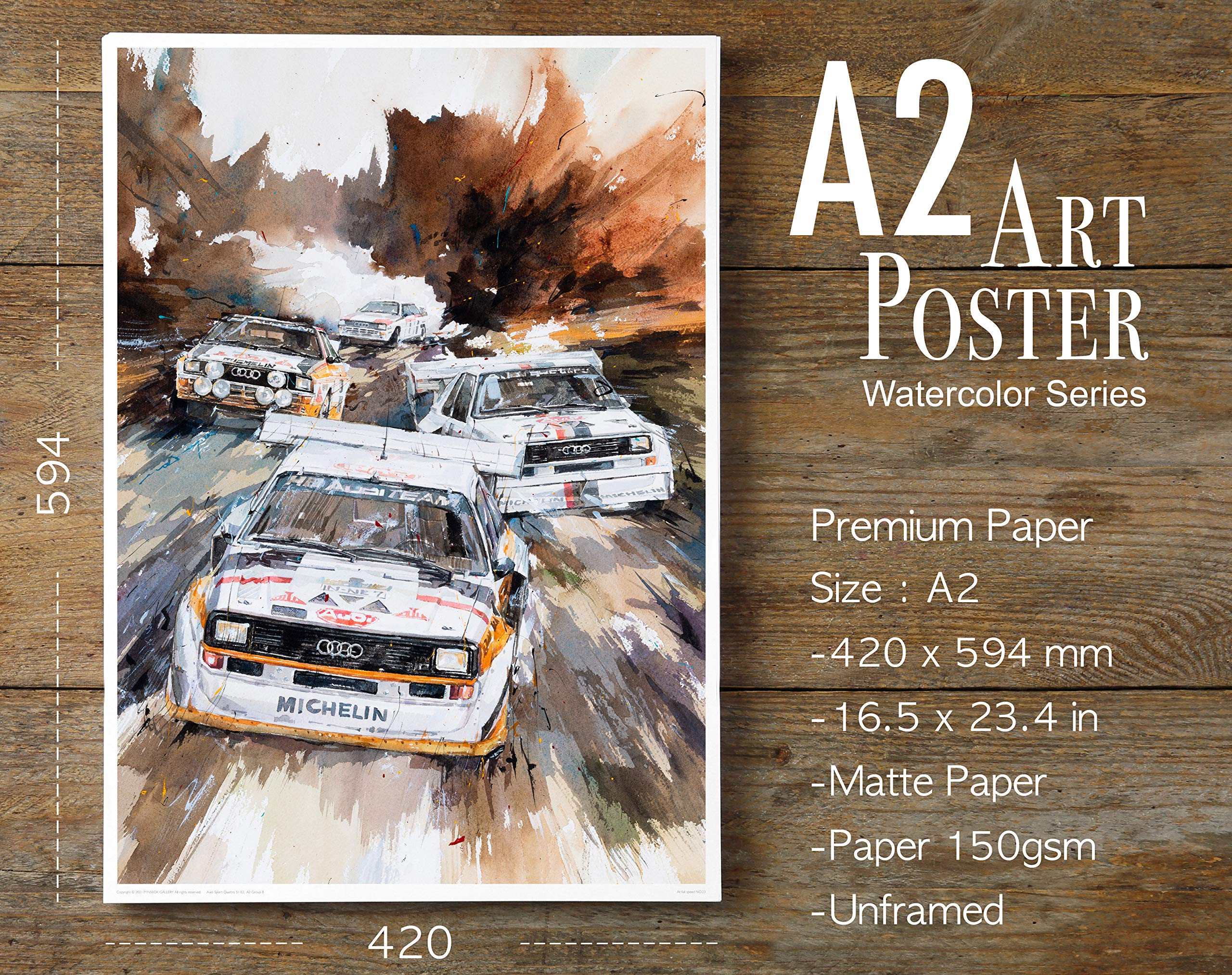 Amazon.co.jp: MINSEOK 水彩画 車 ポスター 屋内 装飾 A2 アート