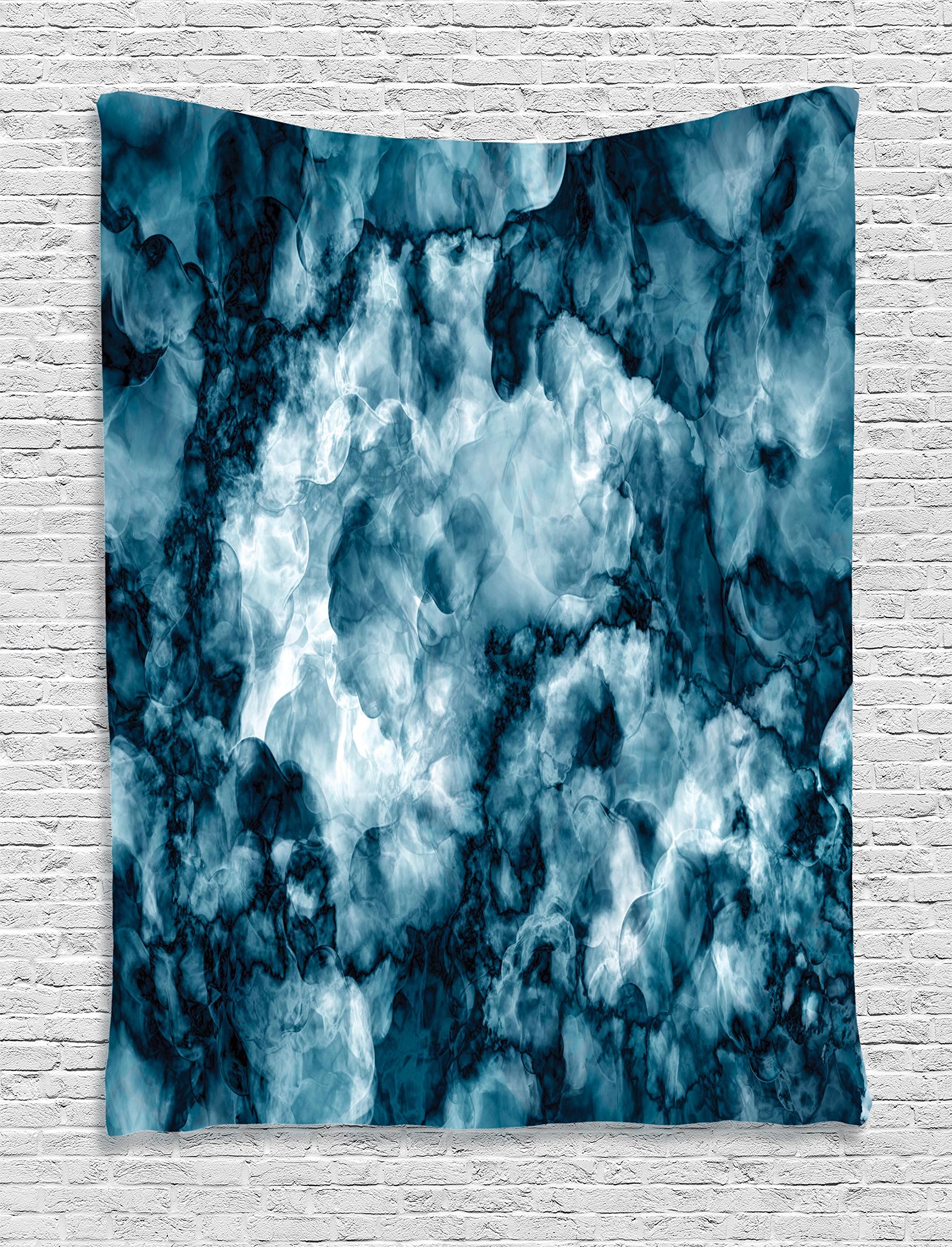 Ambesonne Marble Print Tapestry, Antique Stone Blurry Distressed Motley Fractal Effects Illustration Art, Wall Hanging for Bedroom Living Room Dorm Decor, 60" X 80", Indigo Blue