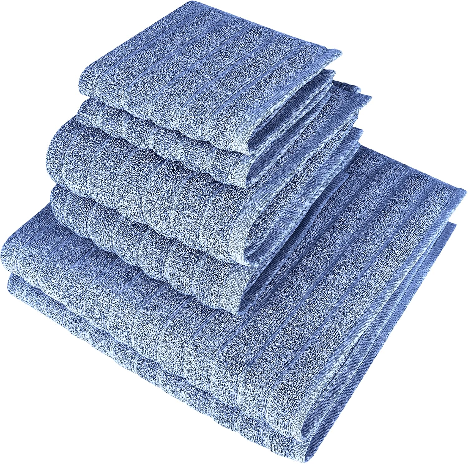 Classic Turkish Towels - 6 Piece Luxury Bath Towels Set - 100% Cotton, Quick Dry, Soft and Super Absorbent Bath, Hand and Washcloths Towels (2 Each), Blue
