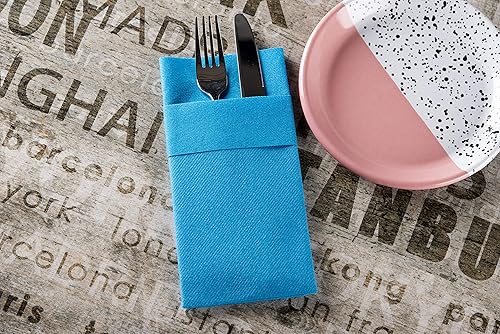 Miniatura 5 de Servilletas de papel de color azul con bolsillo para cubiertos, desechables, absorbentes y con sensación de lino para cocina, baño, fiestas, bodas,