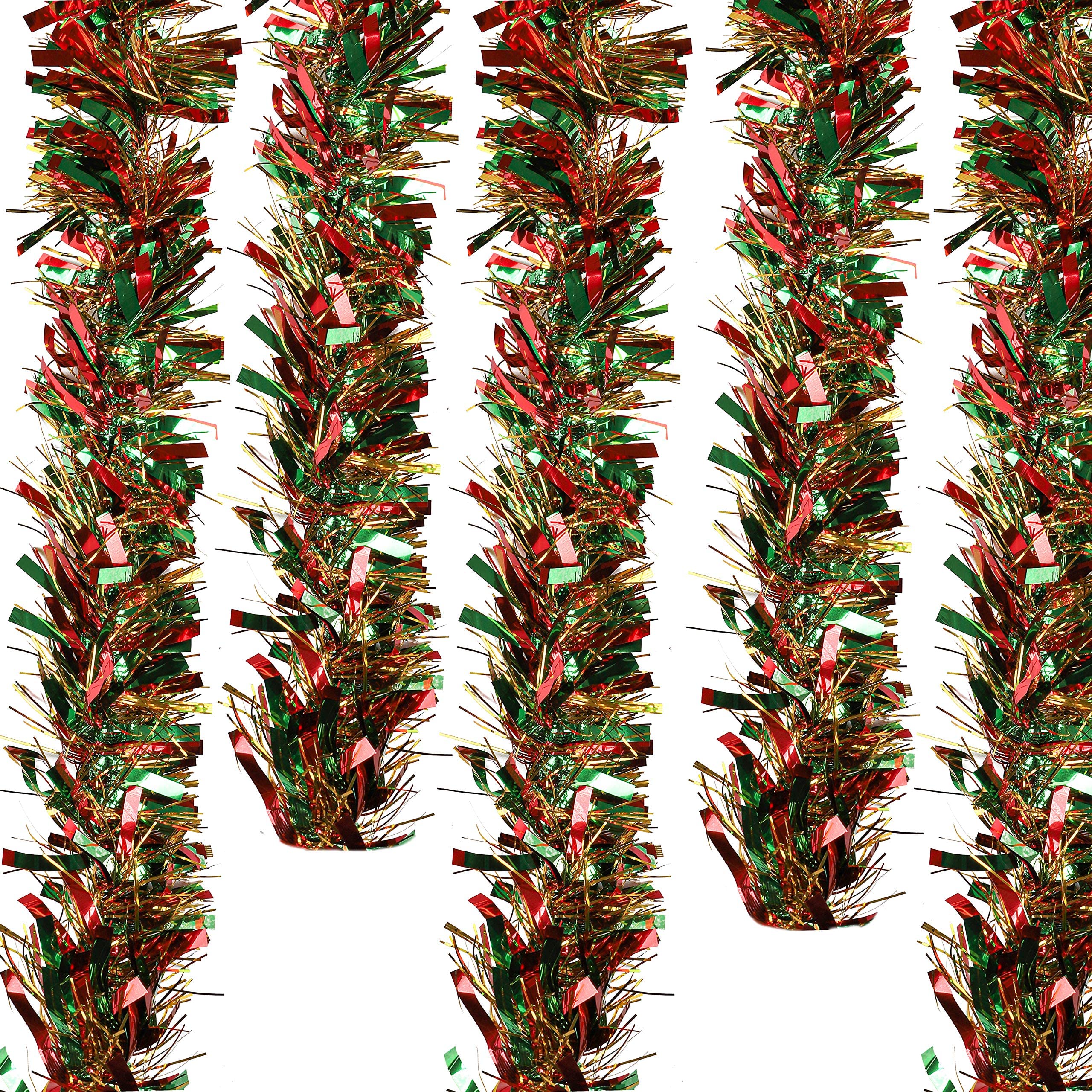Photo 1 of Cedilis 99 Feet Tinsel Garland with Assorted Color for Christmas Tree Ornaments Home Party Ceiling Hanging Decoration Wedding Birthday Party Supplies, Green, Yellow, Red