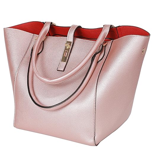 Arbeitstasche für Damen, Tragetasche mit hoher Kapazität, aus Leder, große Umhänge- und Handtasche für die Schulter, wasserdichte Tasche für Pendler, Roségold2