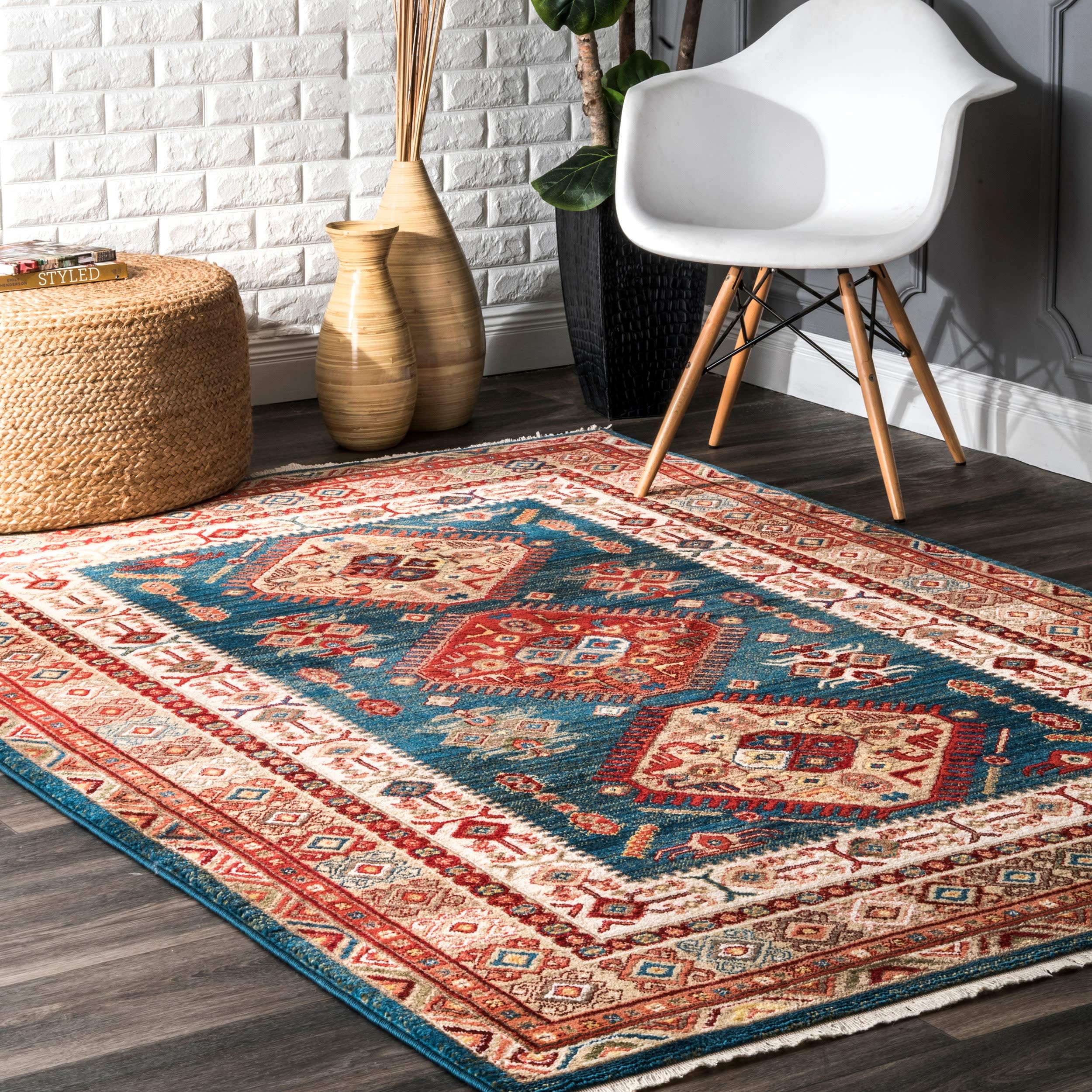 nuLOOM Qiana Emblem Fringe Area Rug, 3' x 5', Blue
