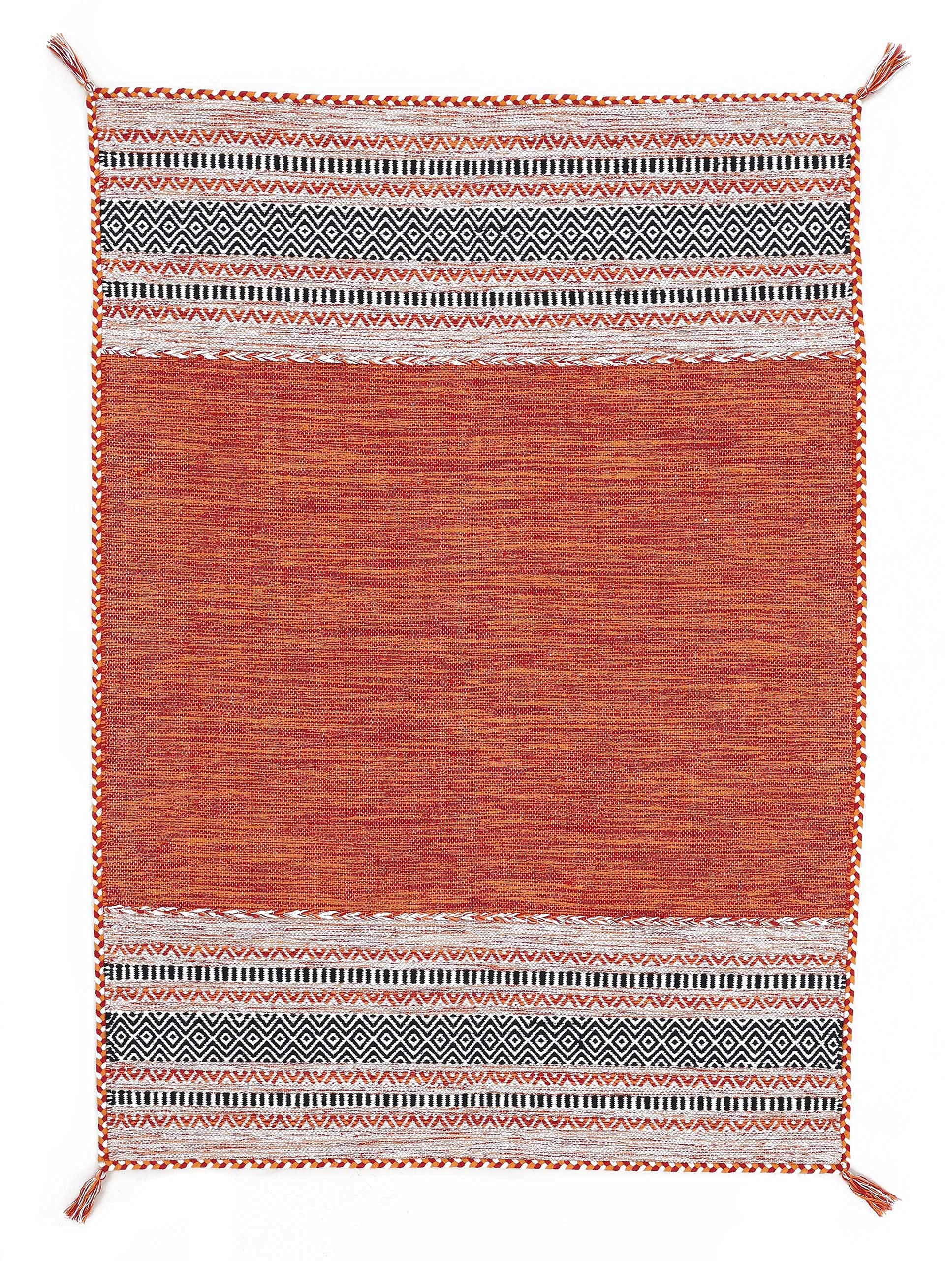 carpetfine Flachgewebeteppich Kelim Azizi Orange 200x290 cm | Moderner Teppich für Wohn- und Schlafzimmer