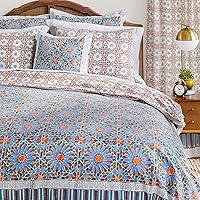 Vista 1 de Saffron Marigold Funda de edredón geométrica azul tamaño Queen, 100% algodón, reversible, estampado a mano, funda de cama decorativa para decoración