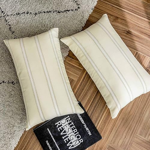 Vista 56 de Home Brilliant Large Stripe Decorative Pillow Covers Euro Shams Cover for Living Room, 24x24 inches(60x60 cm) Set of 2, Tan