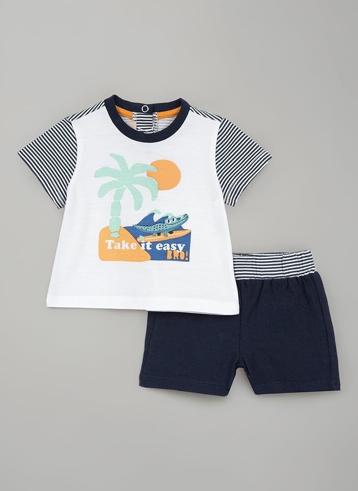 Completo Neonato Chicco - T-shirt E Pantaloncini In Cotone 100% - Design Italiano - Foto 9