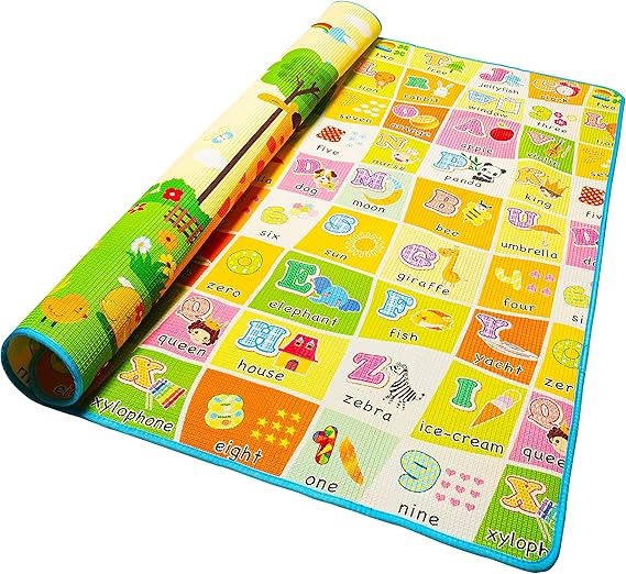 Tappeto Gattonamento Morbido Per Bambini - 70x70 Cm, Imbottito, Con Elementi Gioco, Motivo Cervo Rosa