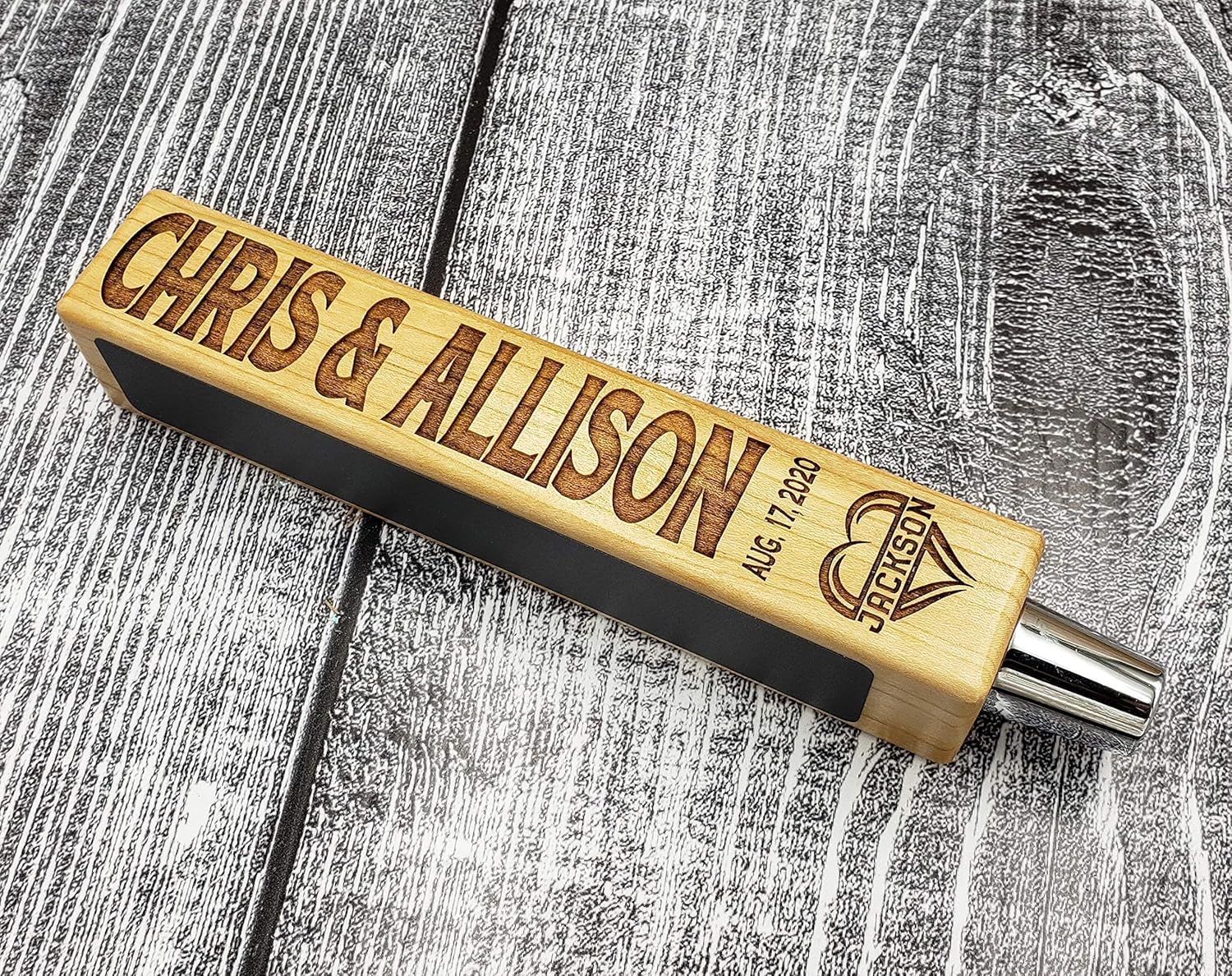 Personalized Wedding Beer Tap Handle with Chalkboards-Heart Edition, Laser Engraved
