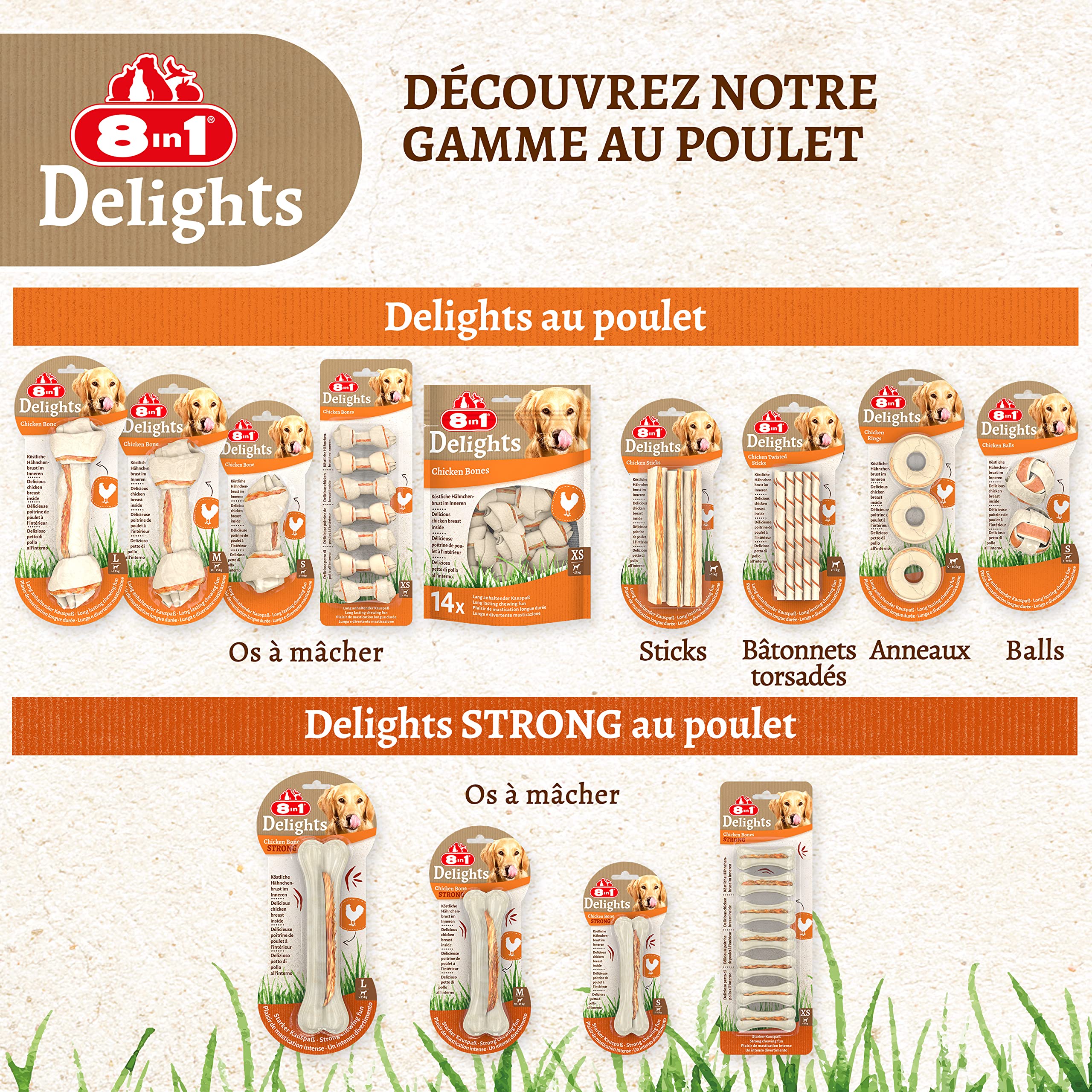 8in1 Delights XS - Os à Mâcher garnis de poulet pour Chien de Petite Taille - 7 pièces
