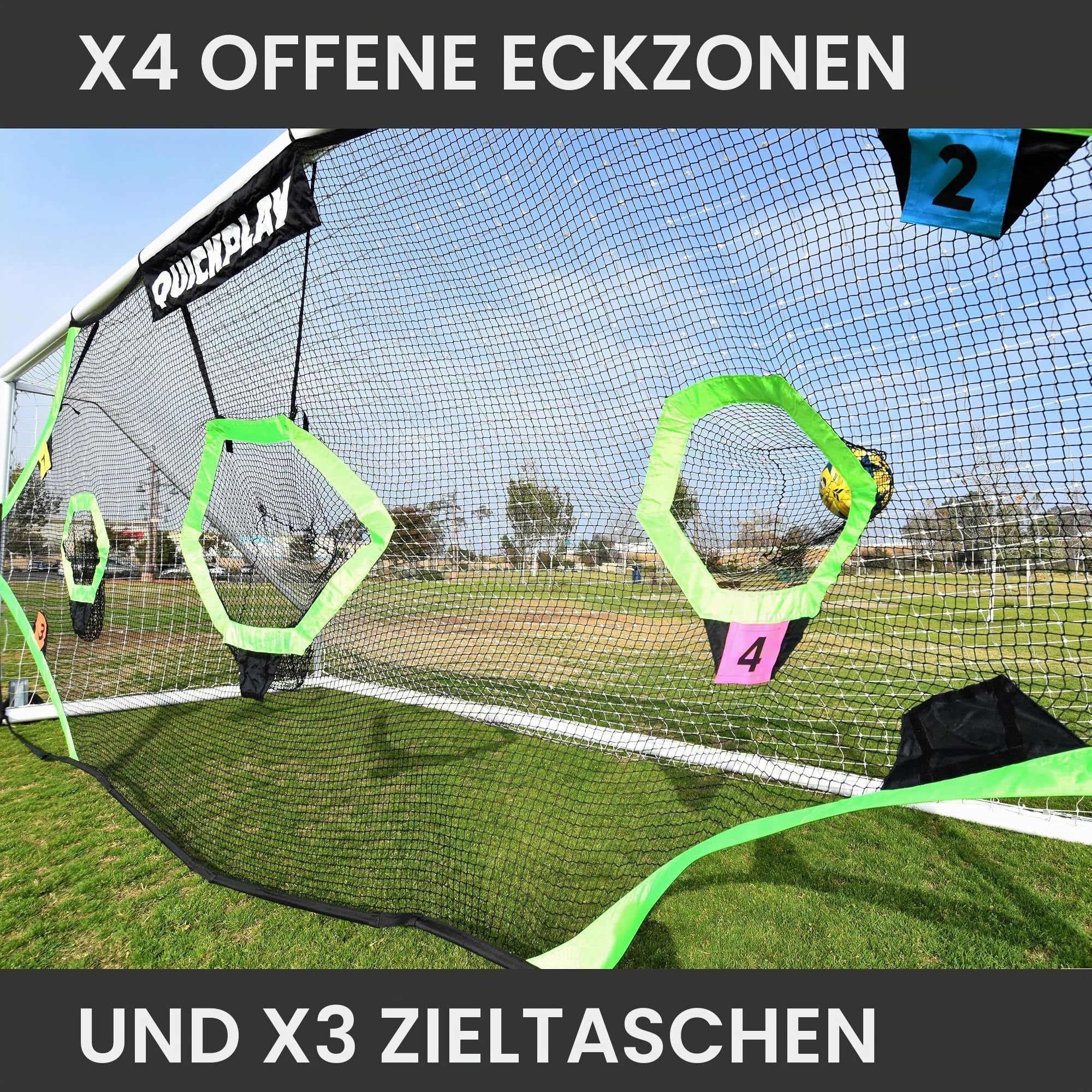 QuickPlay Zielnetz für Fußballtor mit 7 Punktzonen – Übungsschießen & Toraufnahmen – Rahmen Nicht im Lieferumfang enthalten