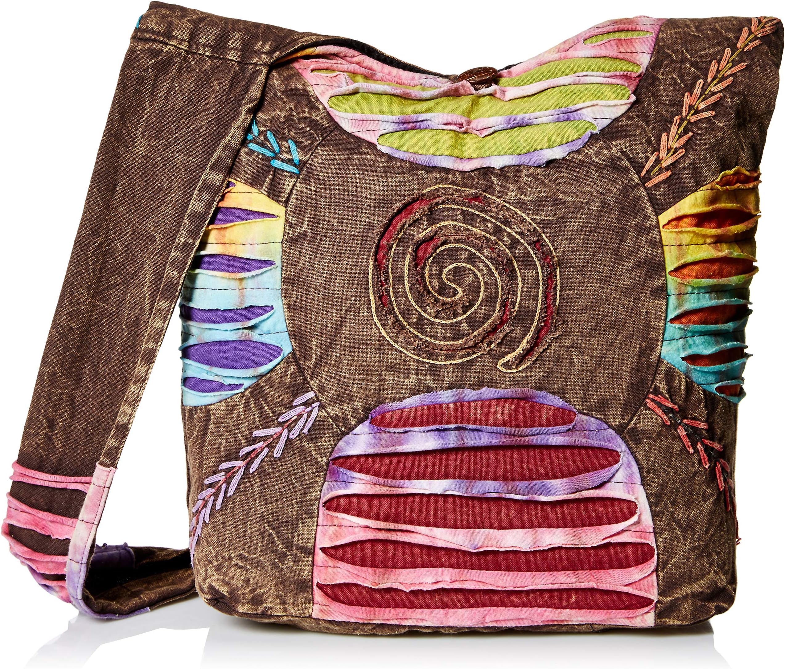 Original CollectionsHandbag AND Backpack Bohemian Embroidered Ripped Razor Cut Sling Crossbody Purse in Brown Large