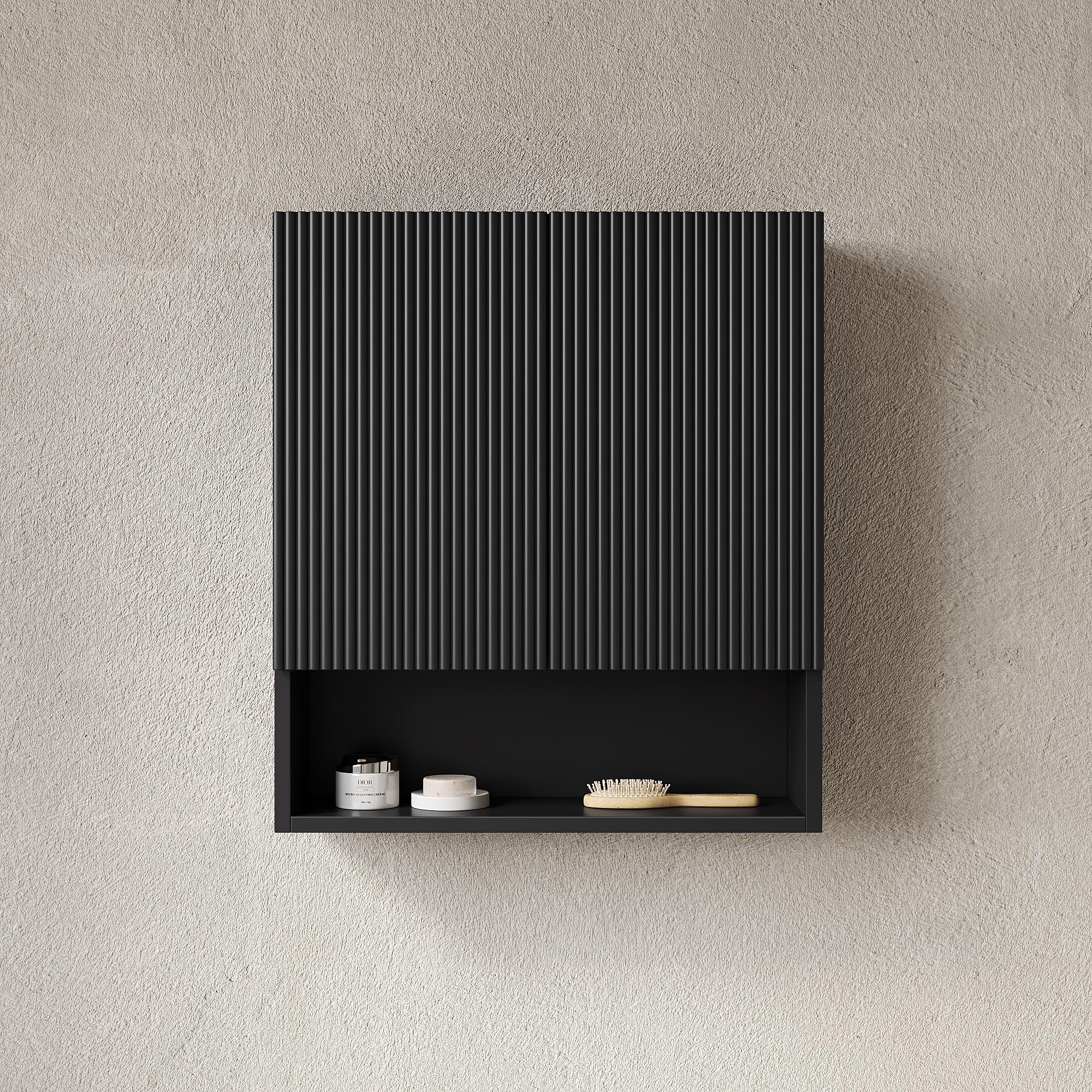 USHOWER Black Bathroom Wall Cabinet - bathroom furniture | Mubboo