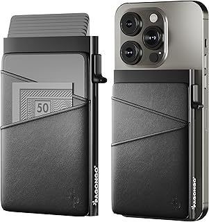 PAGONGO Magsafe Wallet, Mag Safe Wallet Magnetic Minimalist, Pop Up Credit Card Holder with Leather Front Pocket, Apple Wallet Magsafe, Iphone Wallet, Magnetic Wallet Iphone, Black