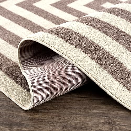 Miniatura 5 de Abani Alfombra contemporánea azul y marfil de 4 x 6 pies, geométrica en contraste, moderna, a rayas, simétricas, para sala de estar