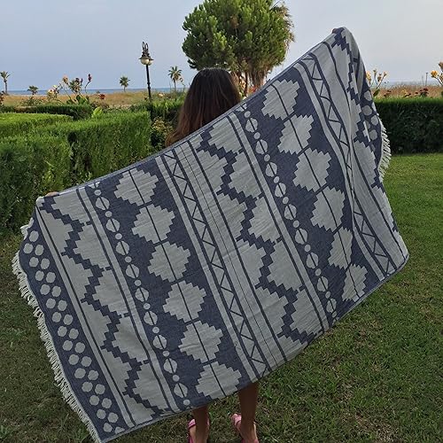 Miniatura 8 de Bersuse Toalla turca baja de doble capa 100% algodón, 37 x 70 pulgadas, azul oscuro