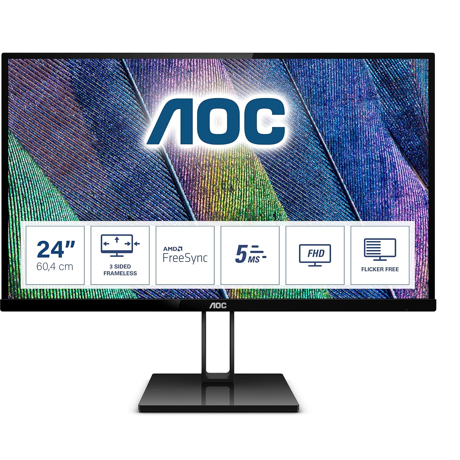 AOC 23.8-inch LED 1920 x 1080 Pixels Monitor with Display Port, HDMI Port, Ultra Slim – 24V2Q (Black)