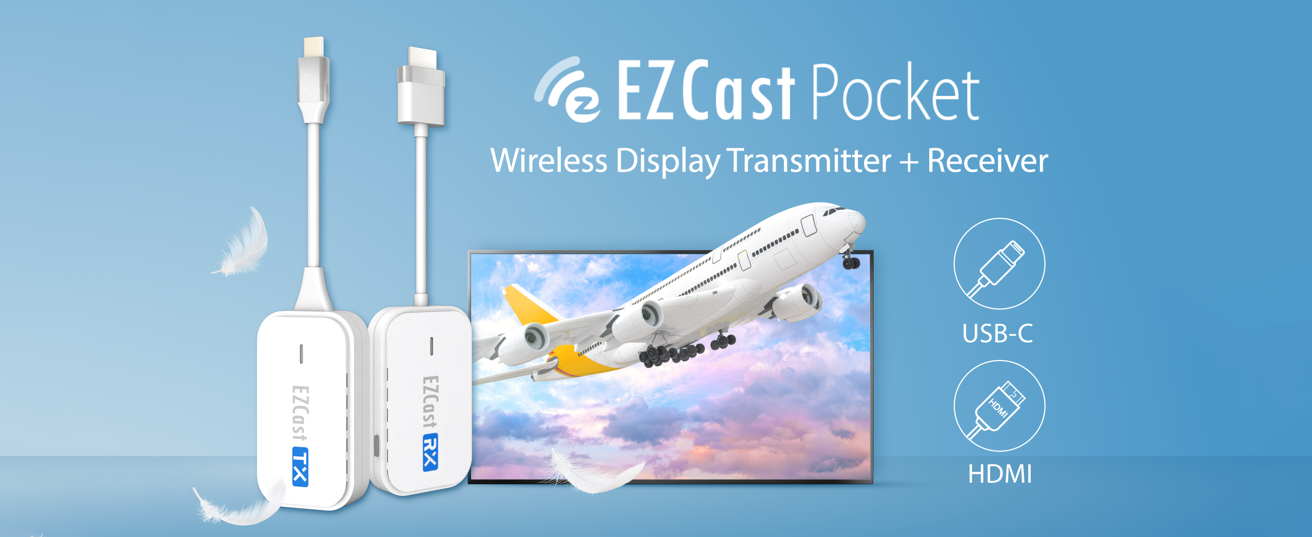 EZCast Trasmettitore Ricevitore USB-C A HDMI – Estensione Wireless 30m Per 1080p, Plug & Play