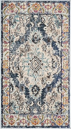 Miniatura 493 de Safavieh Tapete de área grande, colección Monaco, 11 pies x 15 pies, azul marino y celeste, diseño desgastado de medallón, no desprende pelusa