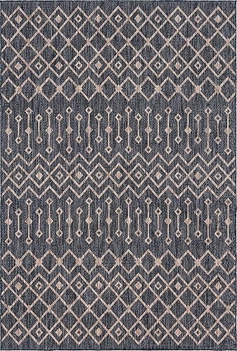 Vista 328 de Unique Loom Alfombra Colección enrejado Marroquí Celosía Transicional Interior y Exterior, Polipropileno Gris carbón/natural