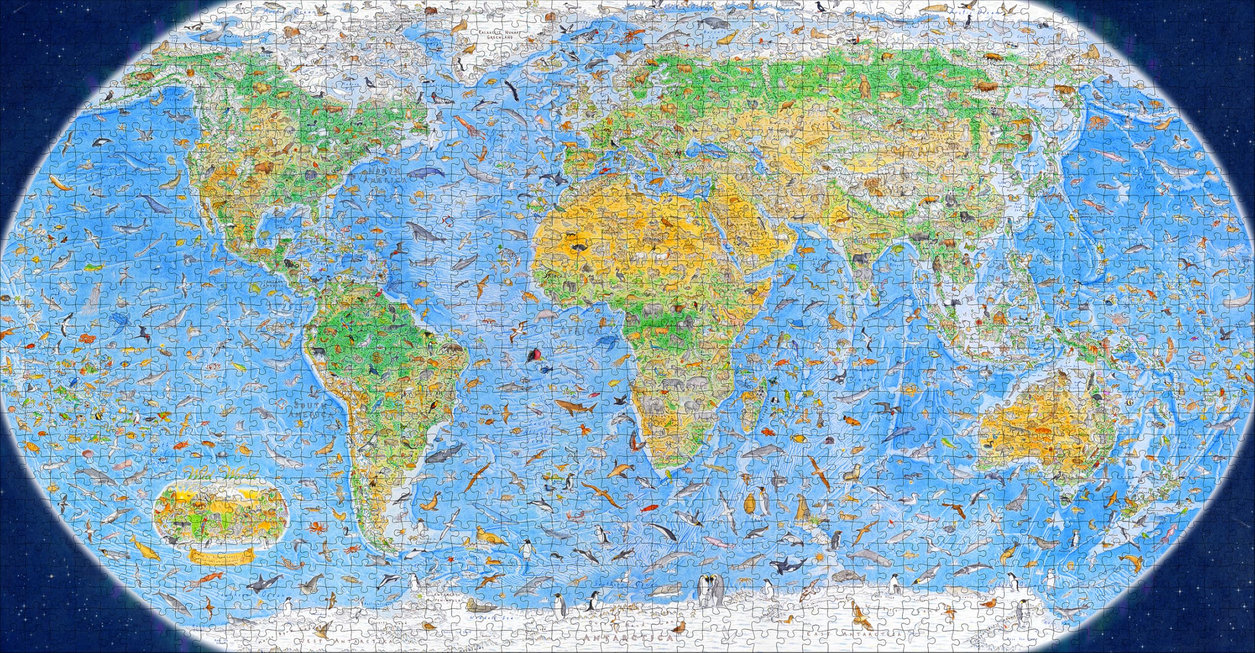 Pomegranate Puzzle da 1500 pezzi per adulti, mappa del mondo, Anton Thomas Wild World, finitura opaca, vestibilità aderente