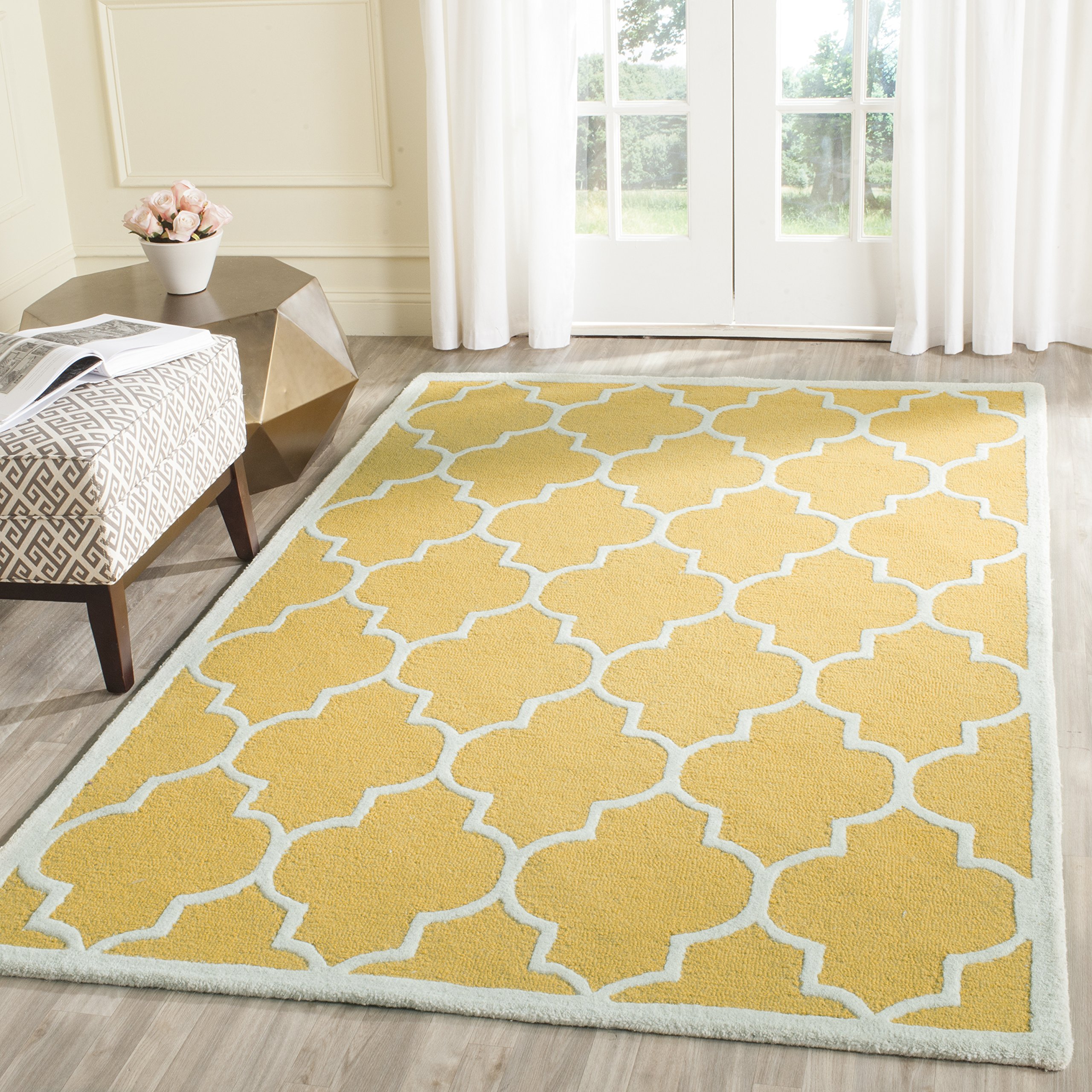 SAFAVIEH Cambridge Collection 2' x 3' Gold/Ivory CAM134Q Handmade Moroccan Trellis Premium Wool Accent Rug