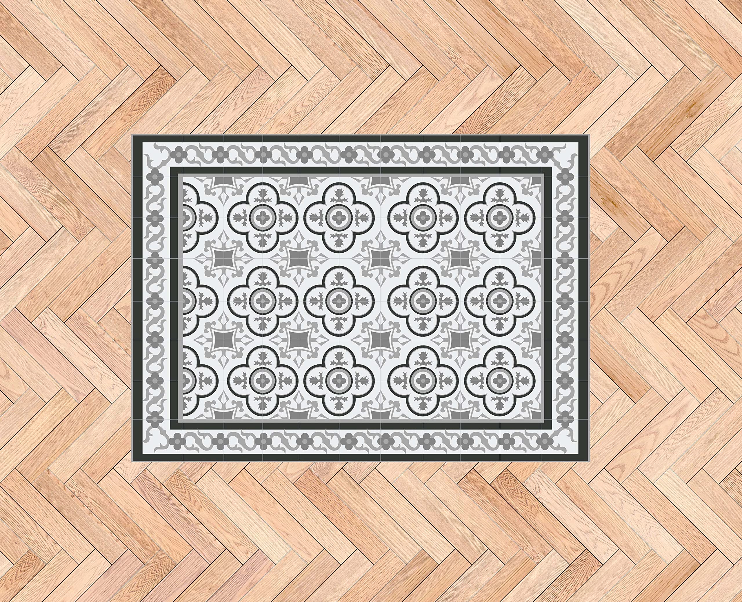 Oedim Tapis mosaïque vintage design vert foncé, 120 x 95 cm, tapis de cuisine en vinyle, tapis de salon antidérapant, sol en vinyle