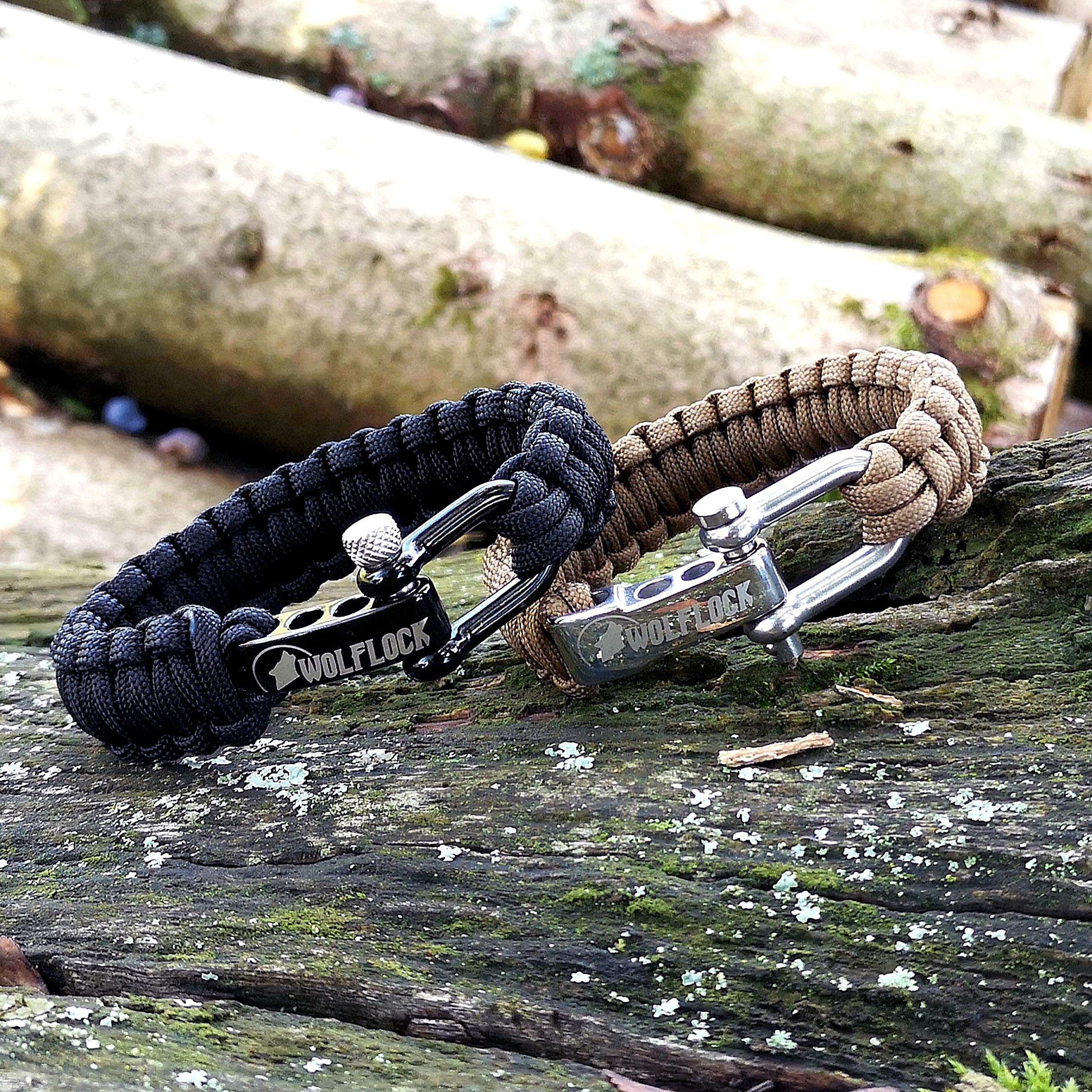 Bracelet paracorde | Bracelet de survie d'extérieur | Noir, Marron, Vert, Noir/Blanc | Fermeture rapide en acier inoxydable | Cadeau pour hommes | Survivalisst