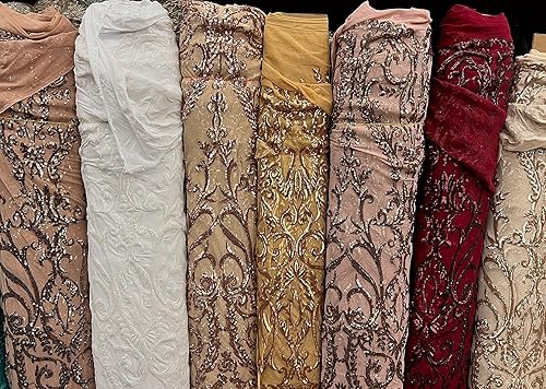 Miniatura 7 de Esmeralda Iridiscente Verde Azul Sirena Lentejuelas sobre Malla Encaje Tela por The Yard - 10102