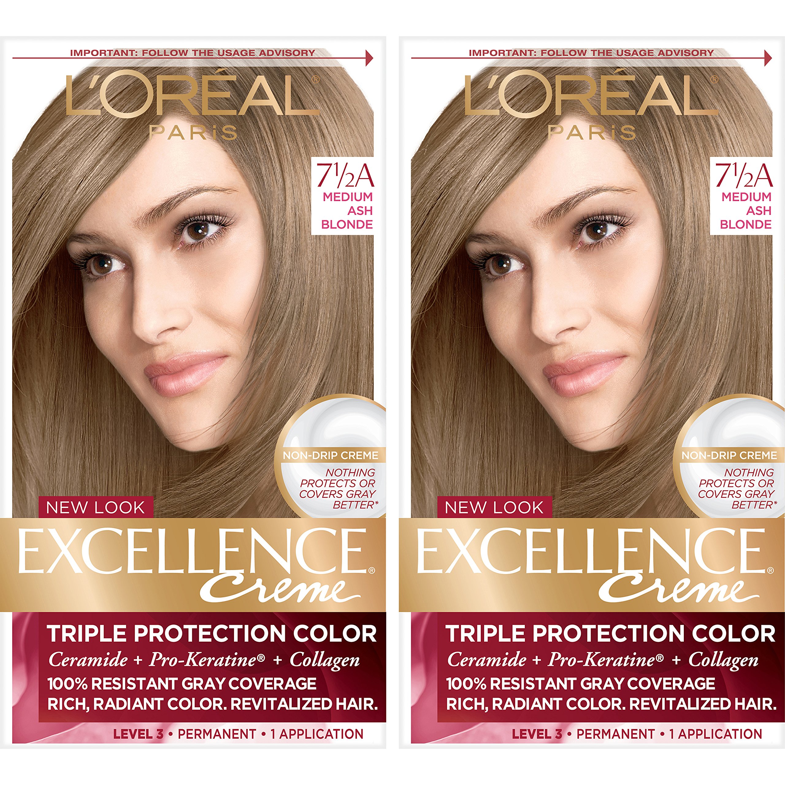 L'Oreal Paris 2 Count, 7.5A Medium Ash Blonde: L'Oréal Paris Excellence Créme Permanent Hair Color, 7.5A Medium Ash Blonde (2 Count) 100% Gray Coverage Hair Dye