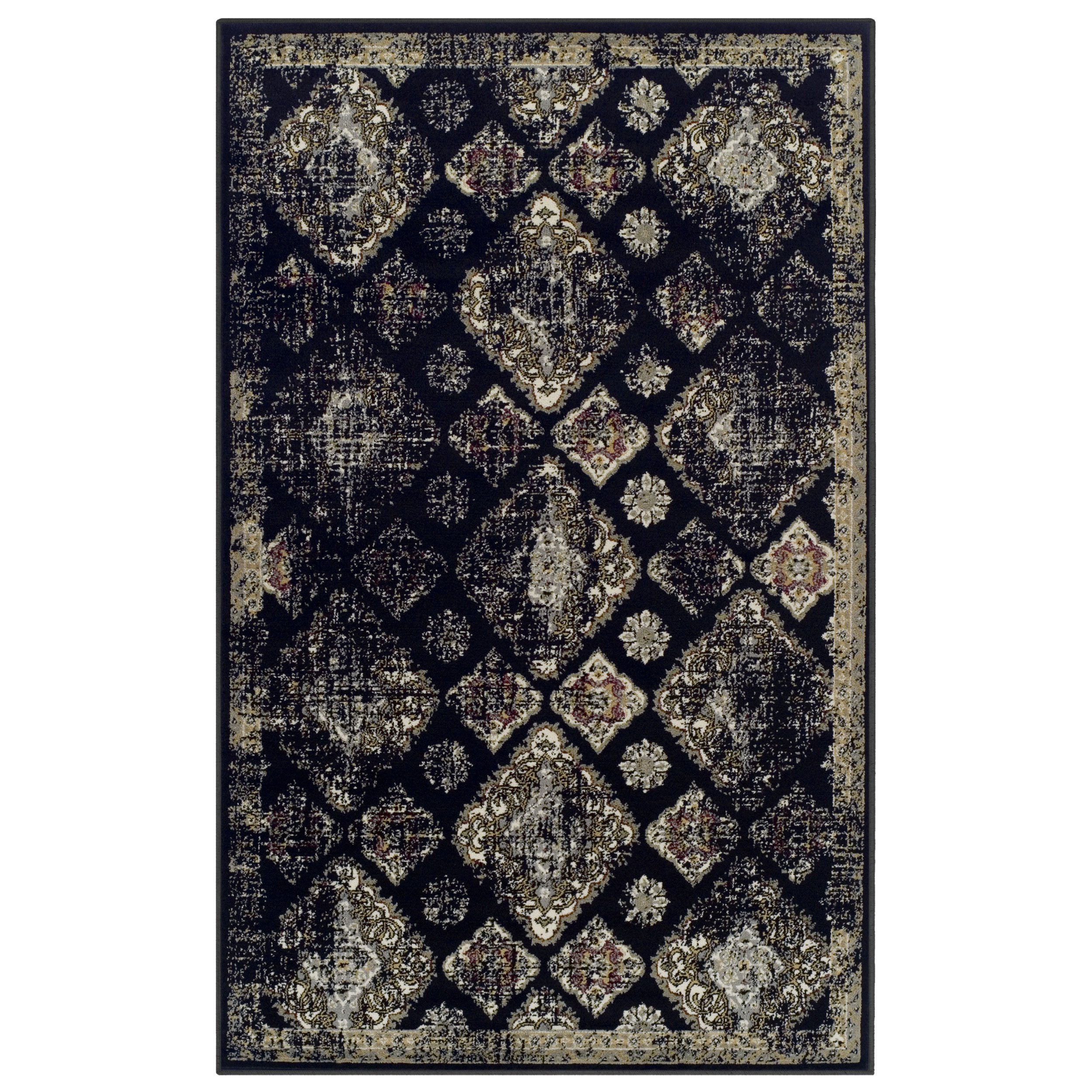 Superior Indoor Area Rug, Jute Backed, Perfect for Entryway, Office, Living/Dining Room, Bedroom, Kitchen, Hardwood Floor, Distressed Damask Decor, Mayfair Collection, 2' x 3', Black