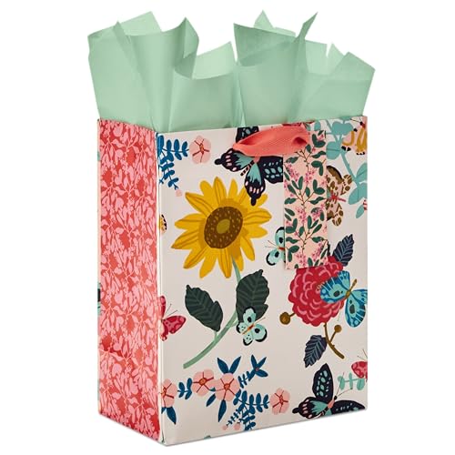 Hallmark 9 Medium Gift Bag with Tissue Paper (Bright Flowers) for Valentines Day Easter Birthdays Bridal Showers Weddings Baby Showers Mothers Day