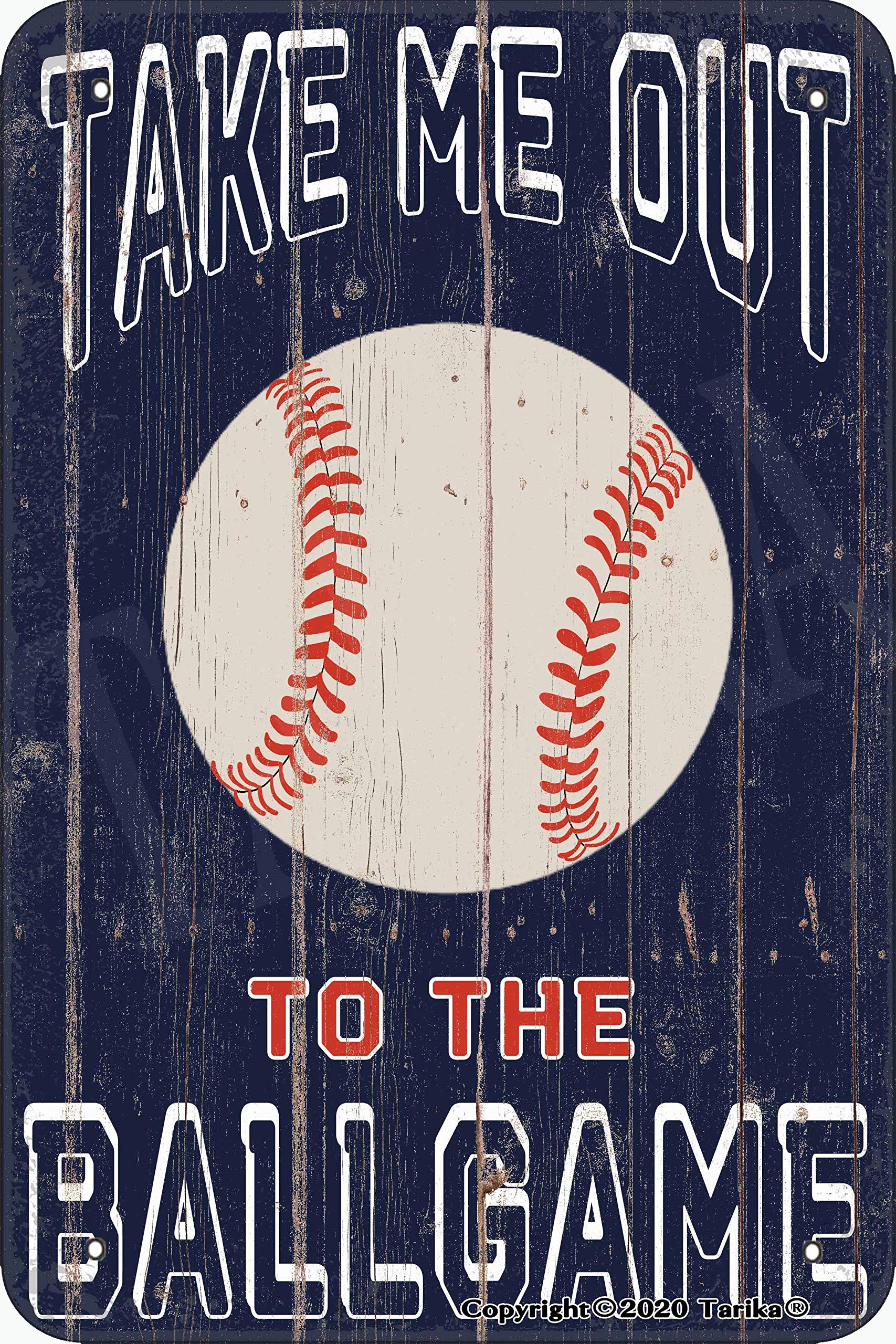 Take Me Out to The Ballgame Retro Look Tin Decoration Plaque Sign for Home Store Inspirational Quotes Wall Decor 8 X 12 Inch
