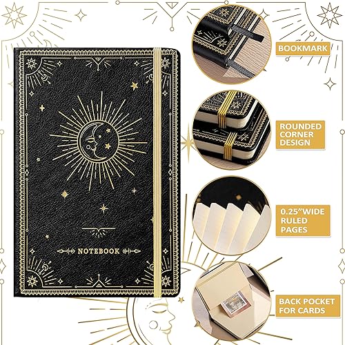 Miniatura 4 de Cuaderno a rayas  Cuaderno clásico de piel sintética de papel grueso de alta calidad con bolsillo + separadores de páginas, regalos, bandas, grande,