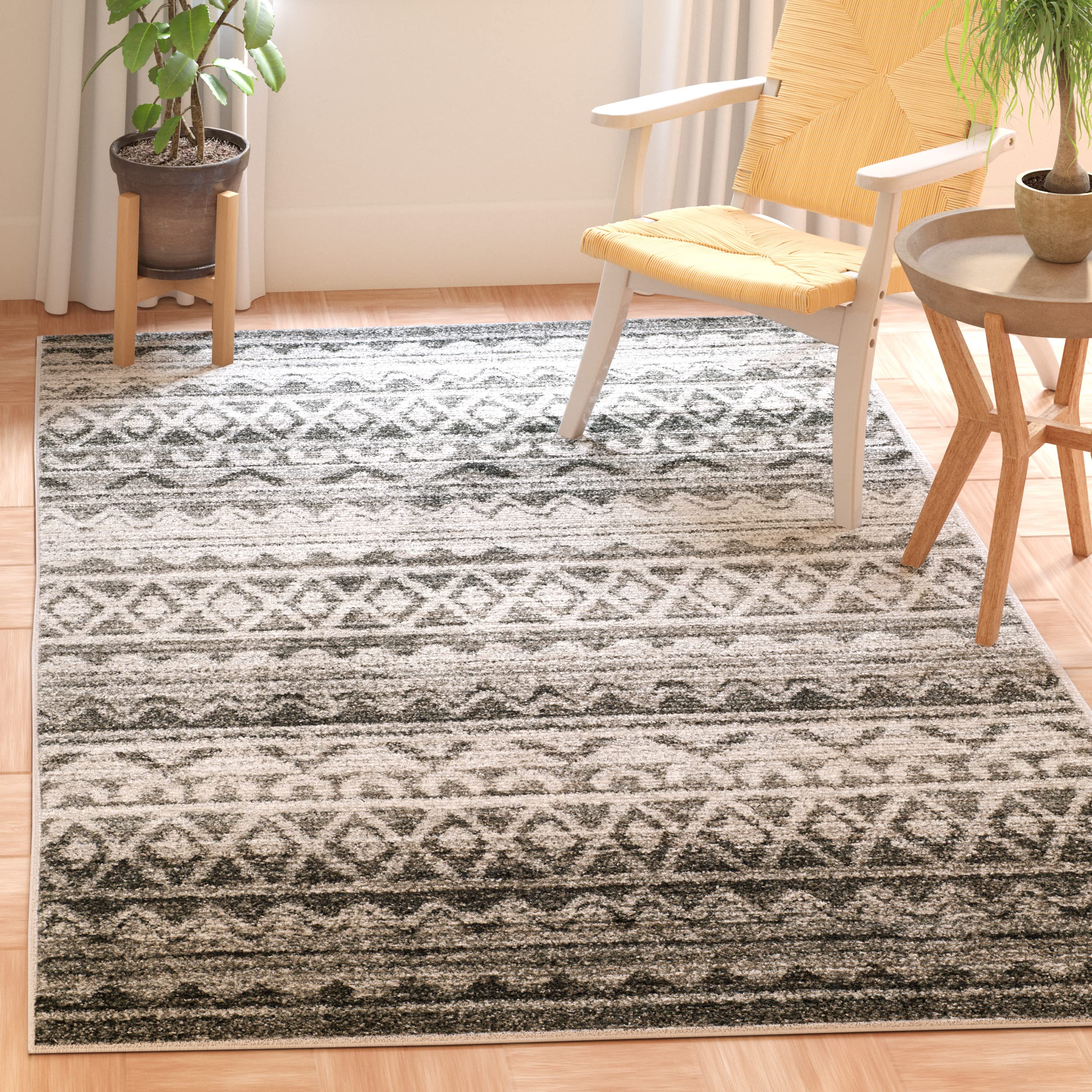 Tapis de salon contemporain ivoire et anthracite de 91x152 cm