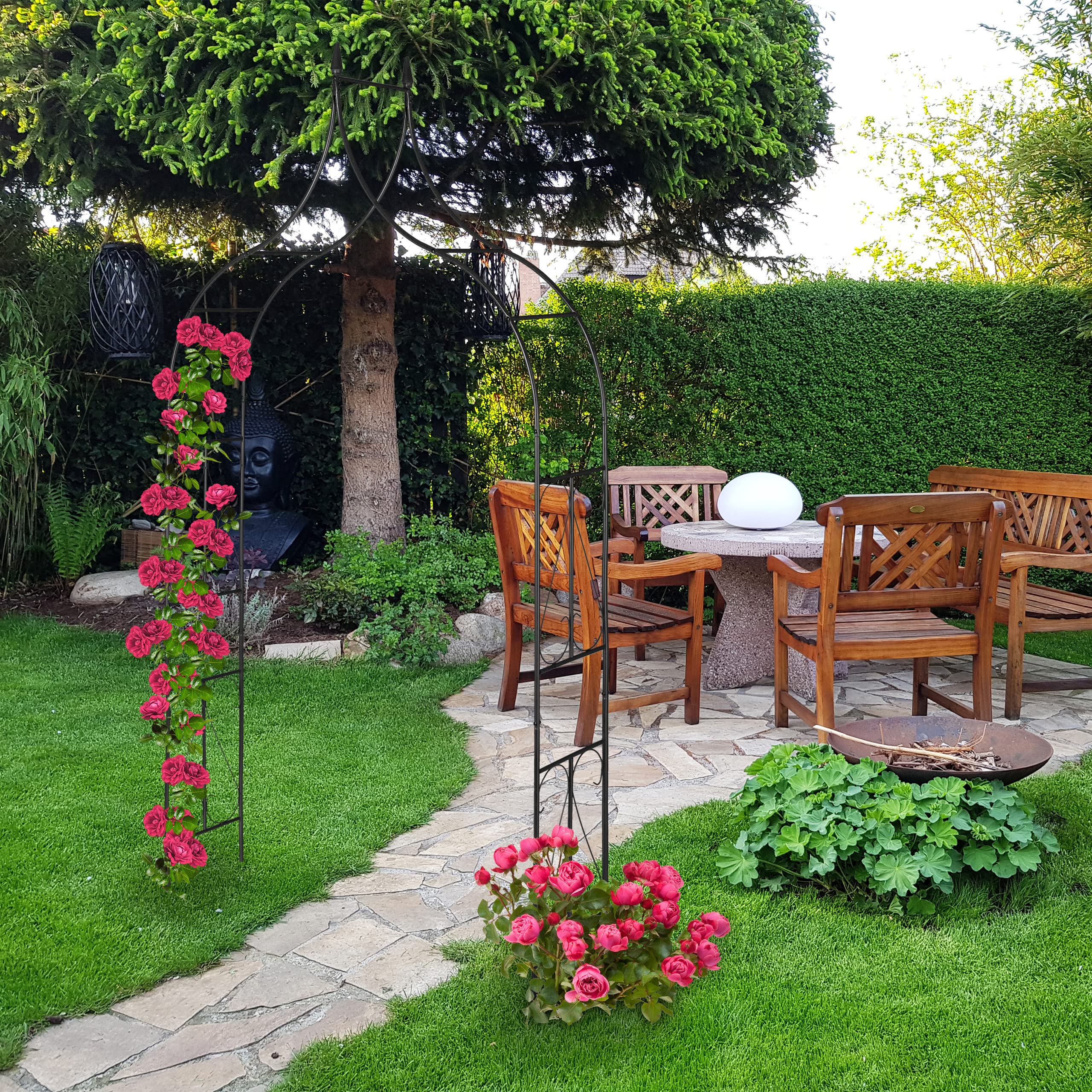 Relaxdays Arche à rosiers, métal, Portail de Jardin, HxLxP : 270x145x37 cm, tuteur Solide pour Plantes grimpantes, Noir