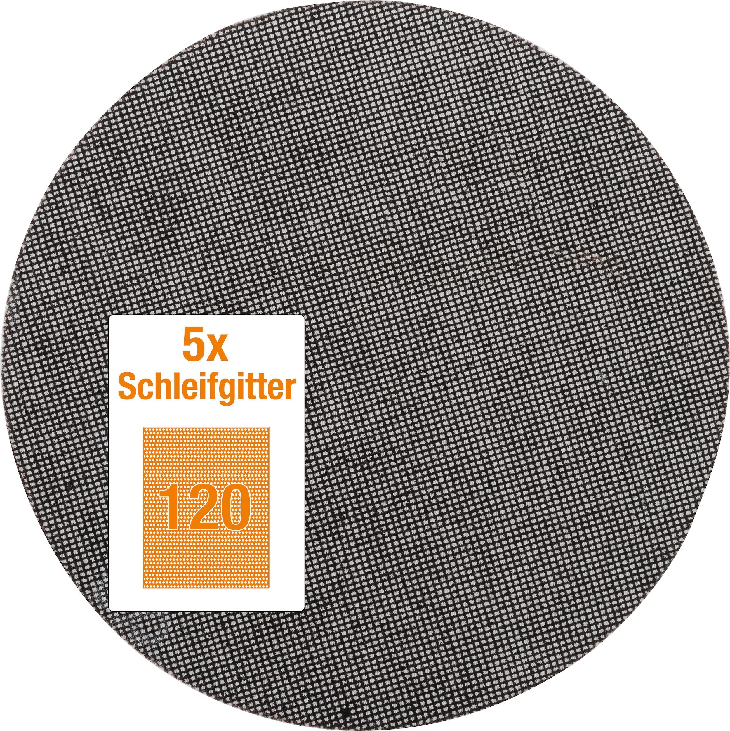 Einhell Tc-Dw 225 Szlifierka do Gipsu, Czarny/Czerwony, 6 tarczy & kwb Quick-Stick krążek ścierny K 120 – do szlifierek z długą szyjką, 225 mm Ø, z włókna szklanego, z otworami na rzep (5 szt.)