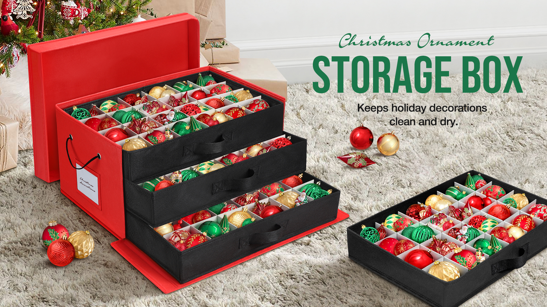 Amazon.com: hatisan Christmas Ornament Storage with Side Handles