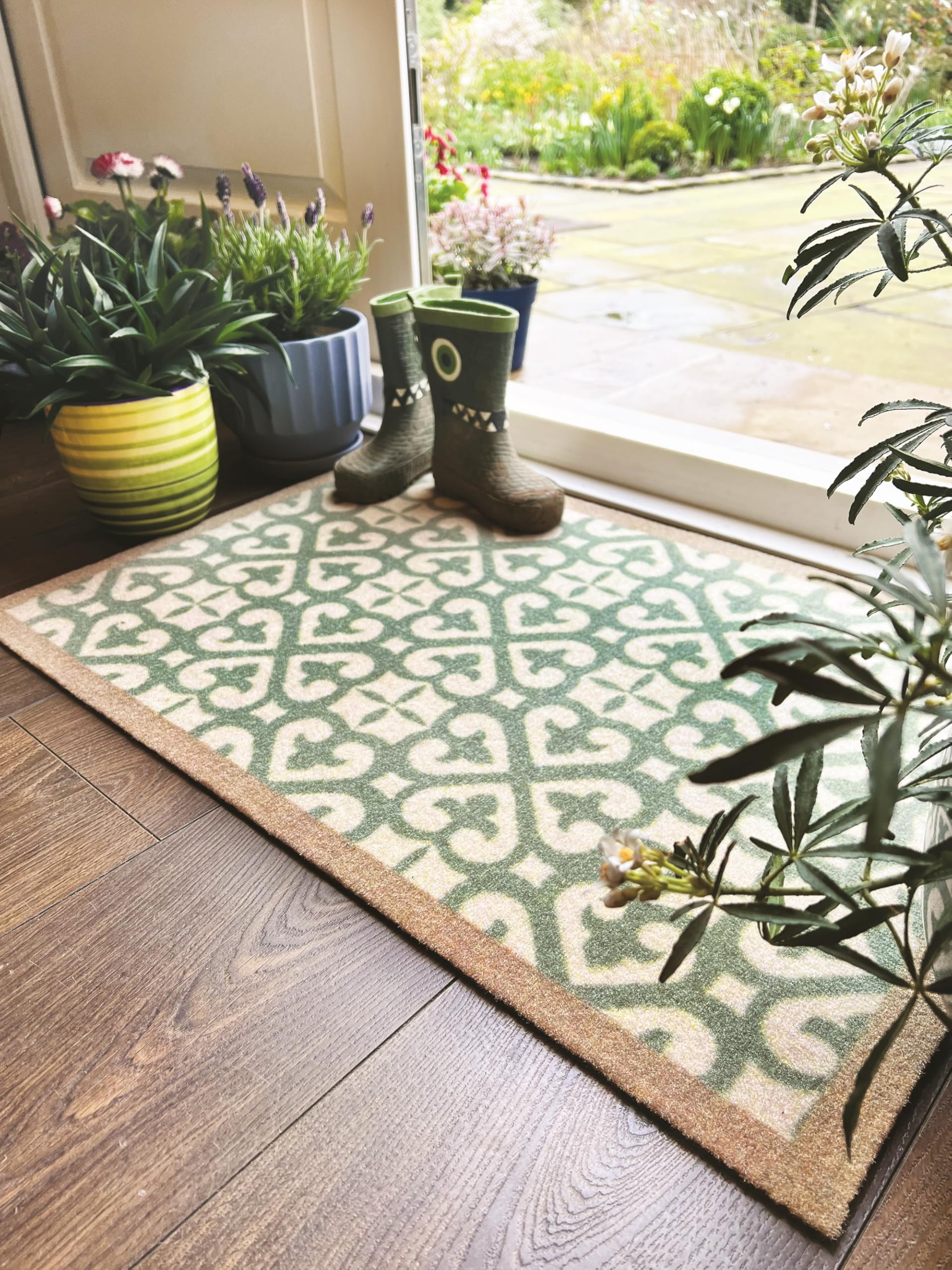 Lord of Rugs Washable Entryway Non-Slip Mat for Home Entrance Rug, Hallway Runner, Bathroom or Kitchen Easy Clean Durable Absorbent Stain Resistant Mud Mat Harlequin Tile Green, 50 x 75 cm (2'x2'5") โ image 1