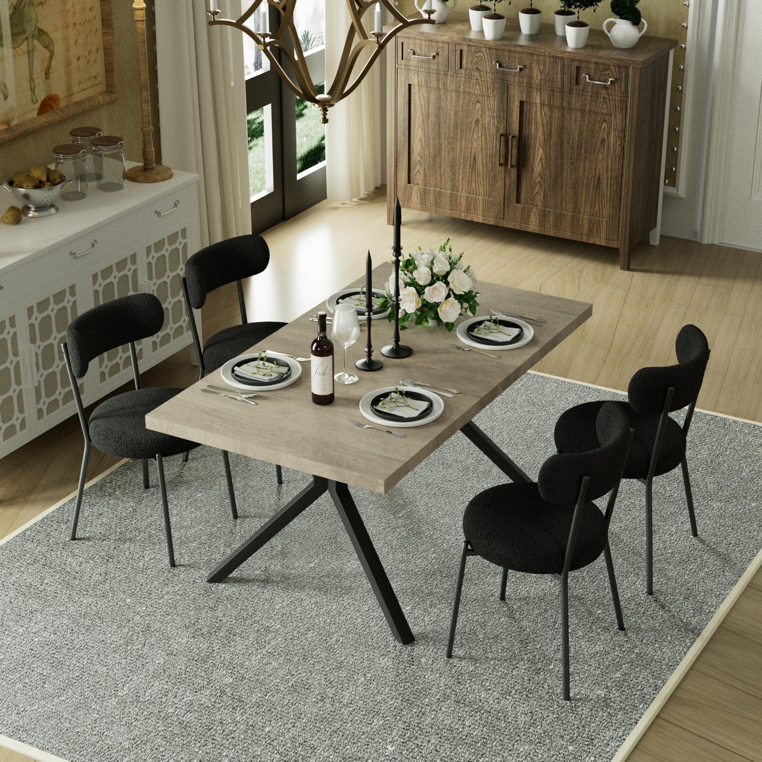 RGZ 63"78" Extendable Dining Table Set for 4 6 8, 5Piece